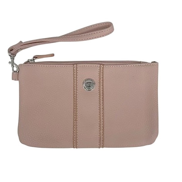 Stone Mountain Pink Pebble Leather Double Zip Closure Large Womens Wallet Clutch - Picture 1 of 5